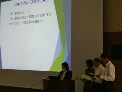 プロジェクターを使って発表している様子